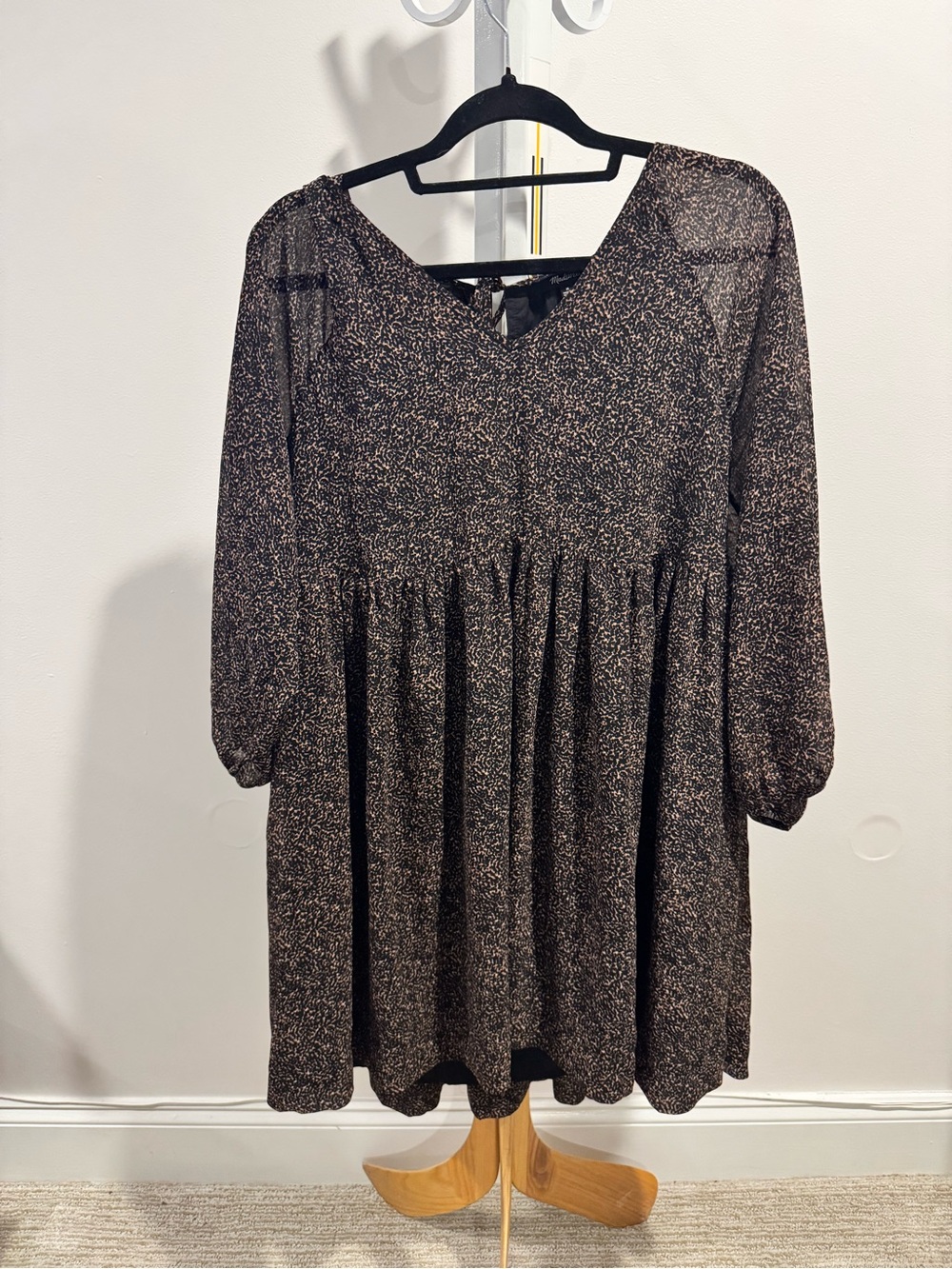 Madewell Brown Printed Long-Sleeve Tiered Dress